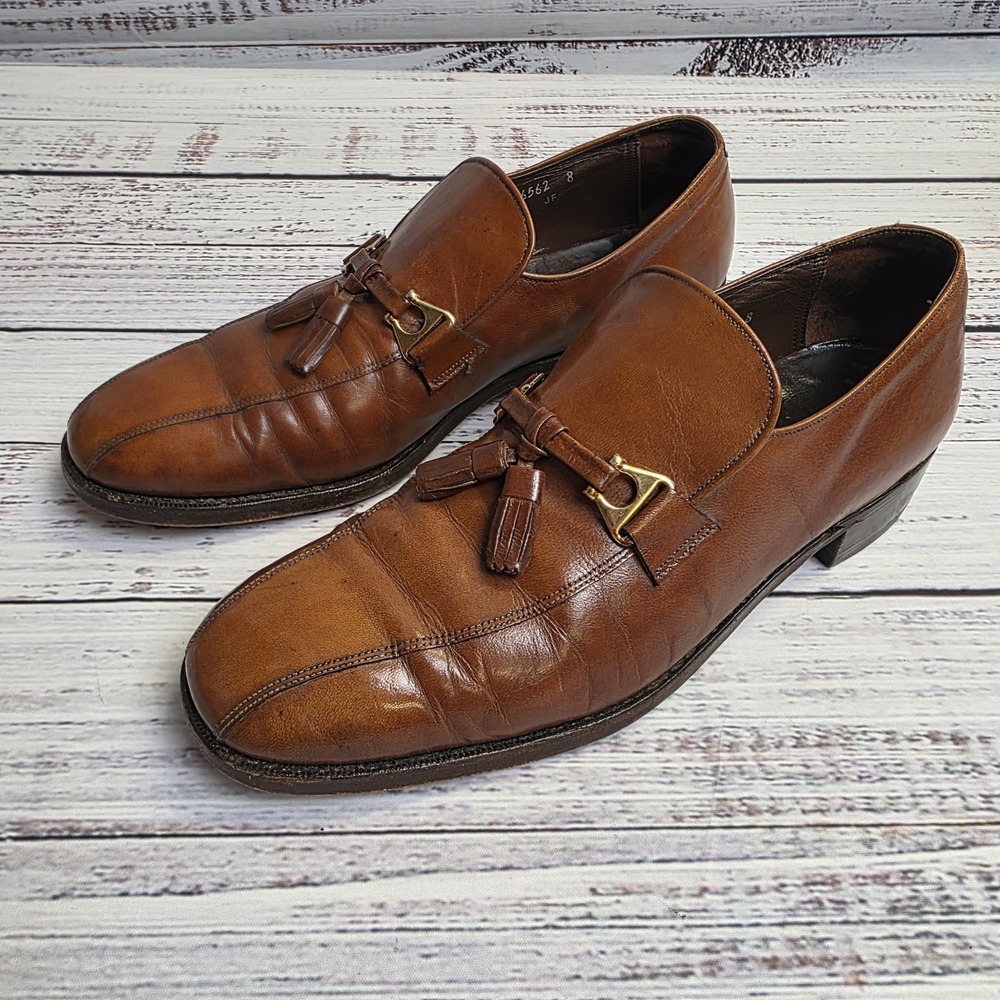 Vintage Florsheim Imperial Brown Leather Horse Bit Style Tassel Loafers 10.5 B